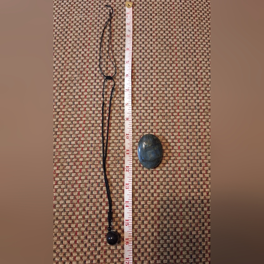 Black Obsidian Pendant with Adjustable Black Cord & Labradorite Palm Stone